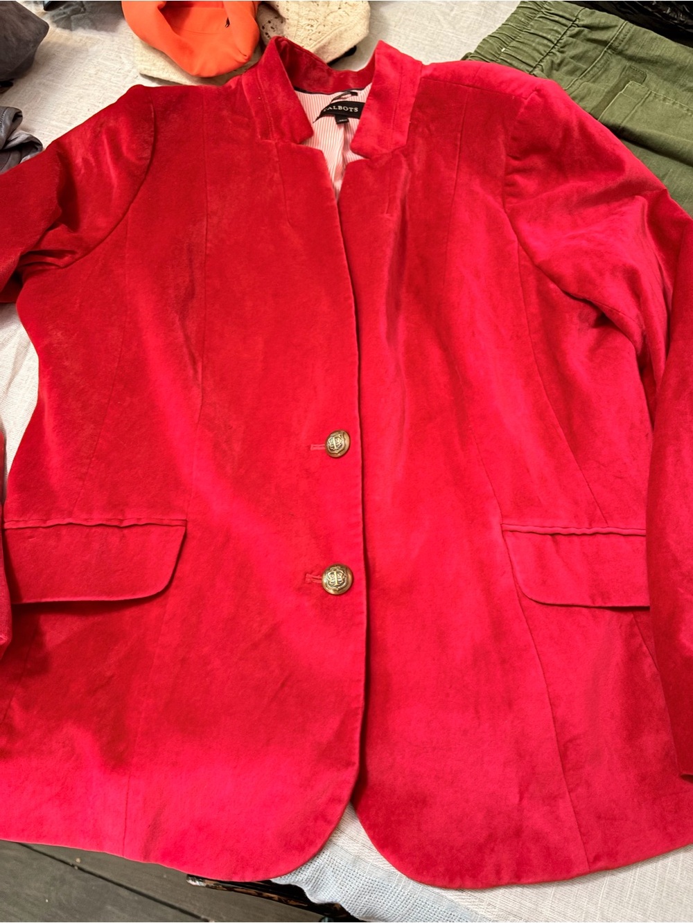 Talbots Red Velvet Blazer with Gold Buttons